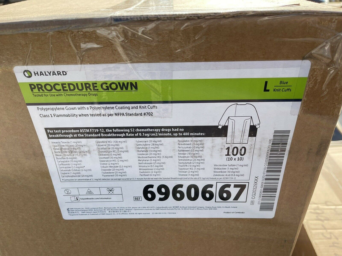 HALYARD 69606 PROCEDURE GOWN WITH KNIT CUFFS, Large, CASE OF 100