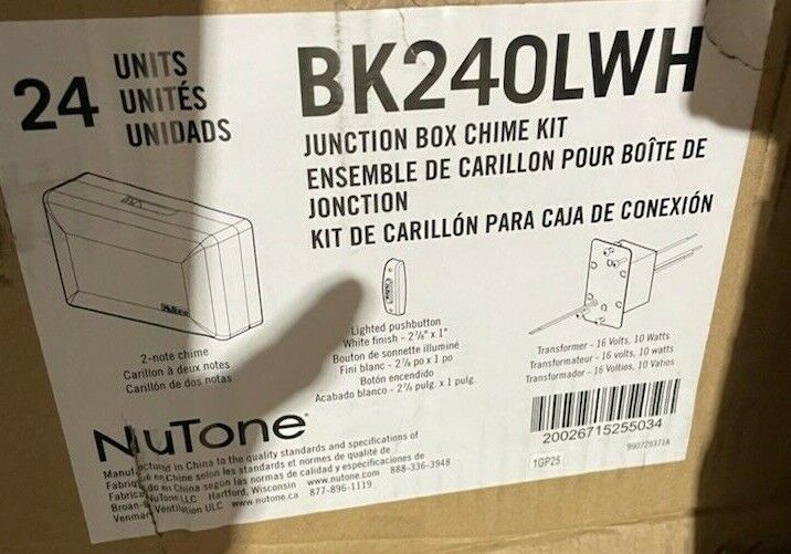 NEW Broan Nutone Chime Kit With Junction Box Transformer Lighted Wh...