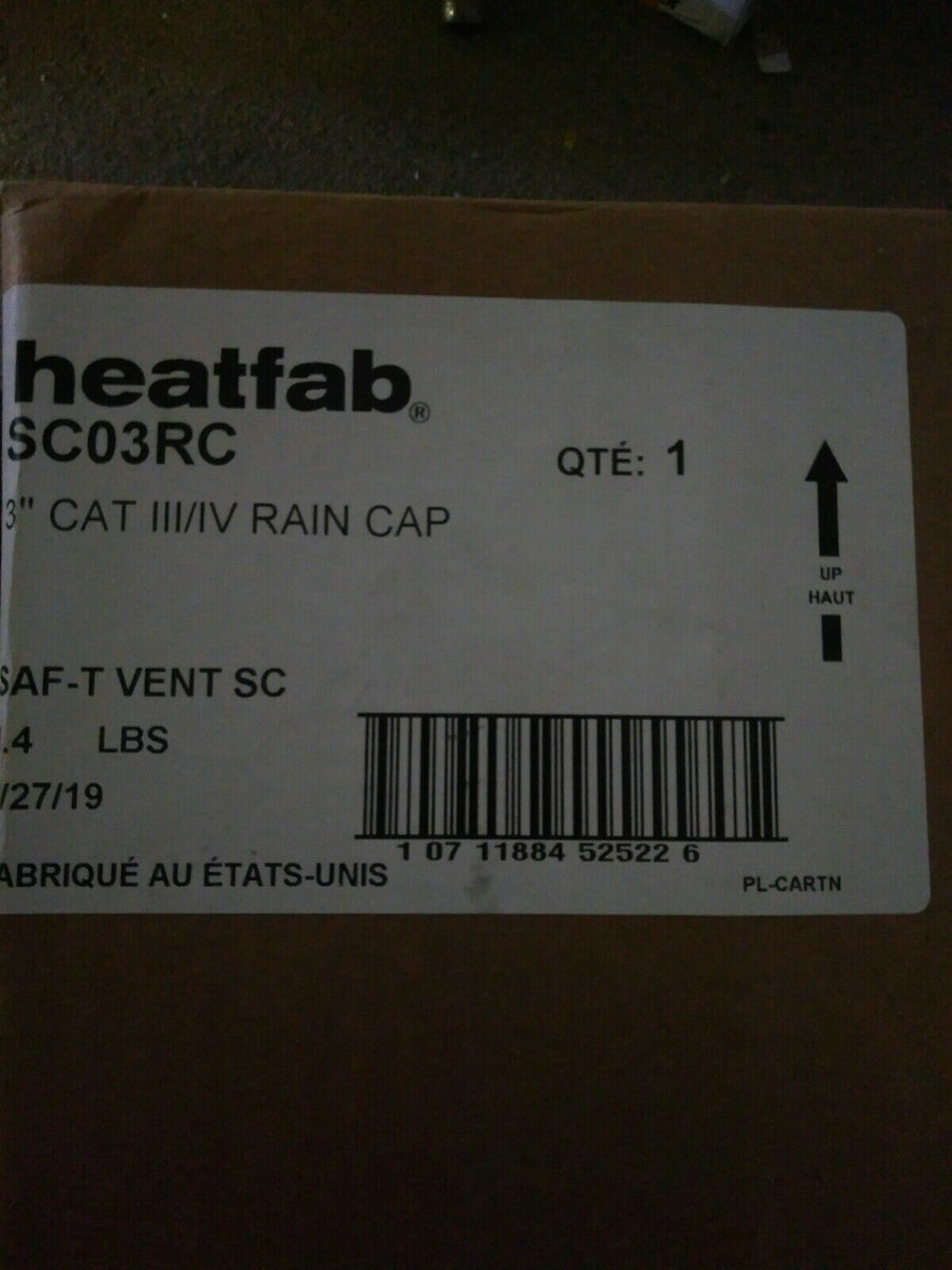 NEW Heat Fab SC03RC SafT Vent 3" Diameter Rain Cap Mega M...