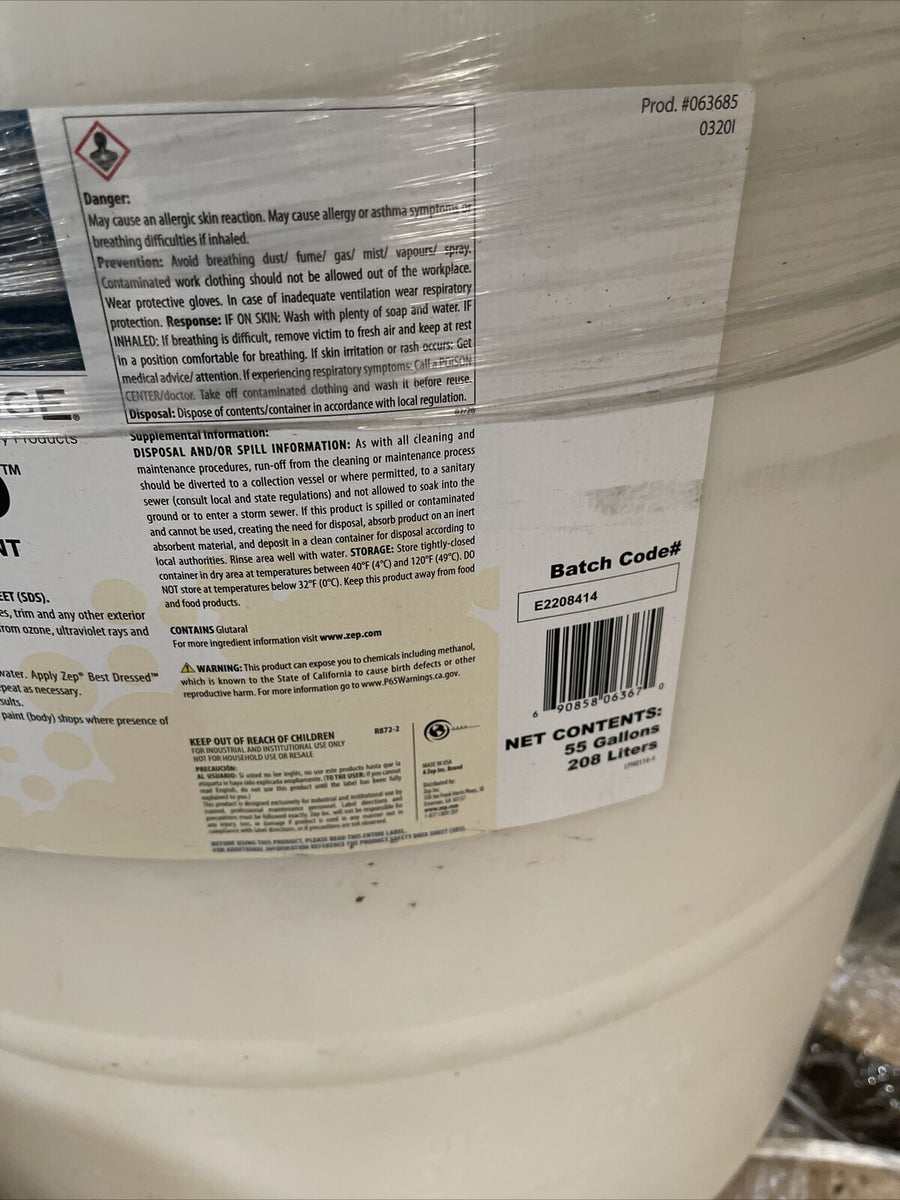 ZEP BEST DRESSED VINYL RUBBER SURFACE PROTECTANT 55 GALLONS LPH01...
