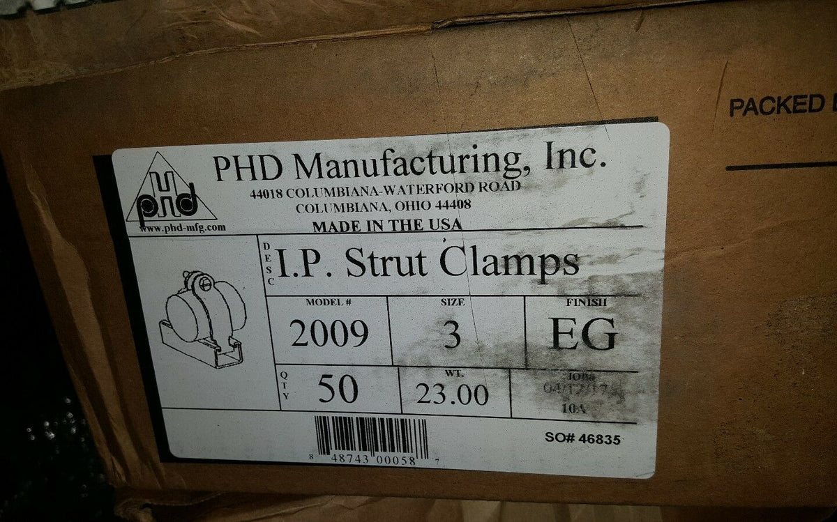PHD MFG I.P. STRUT CLAMPS 2009, SIZE 3, FINISH EG, 50 PC CASE Meg...