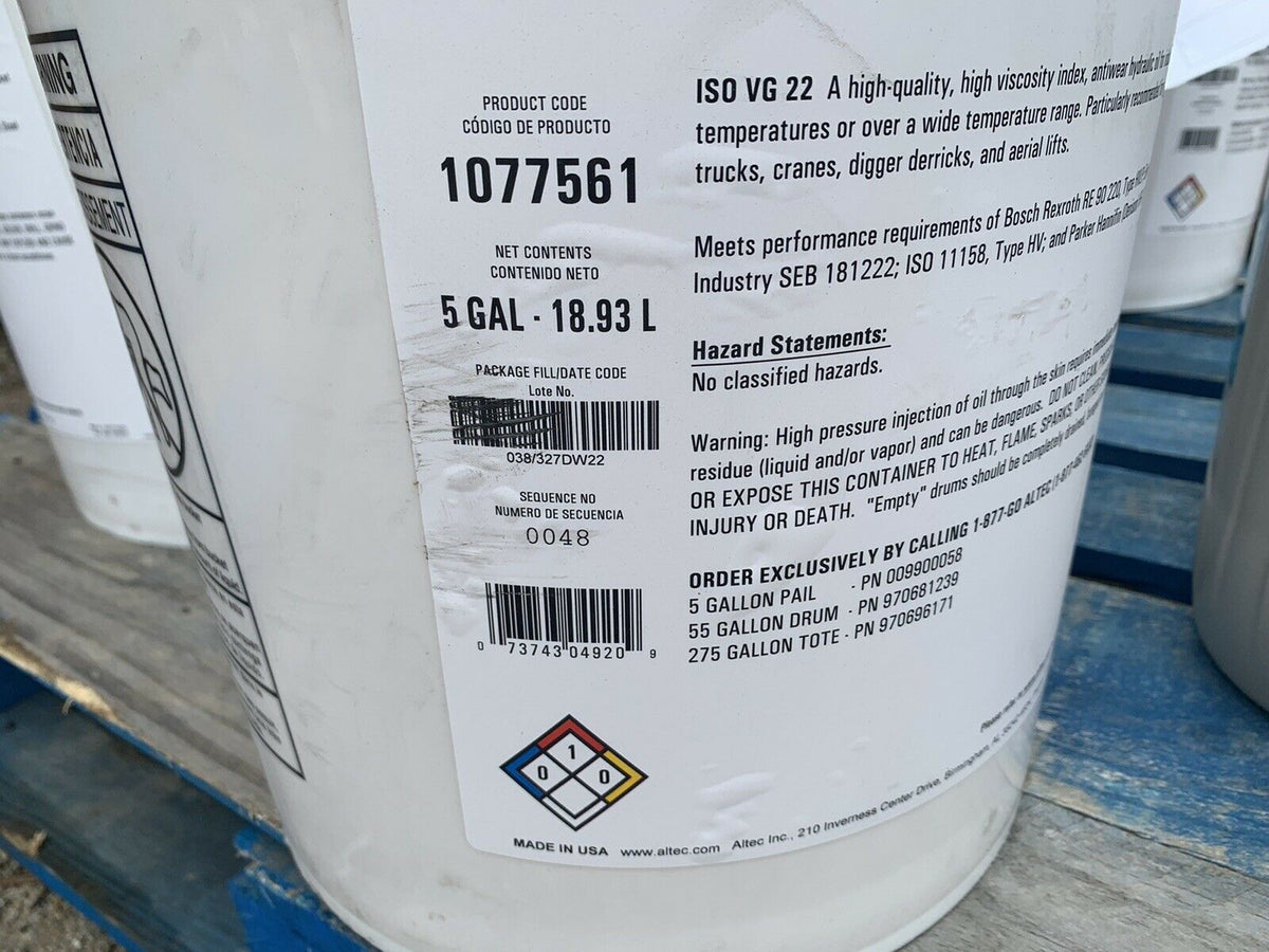 NEW OEM 5 Gal. Altec MV 22 Hydraulic Oil 1077561 Mega Mart Warehouse