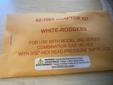 BRAND NEW F92-1003 White Rodgers Adapter Kit For 36G Gas Valves OEM F92-1003