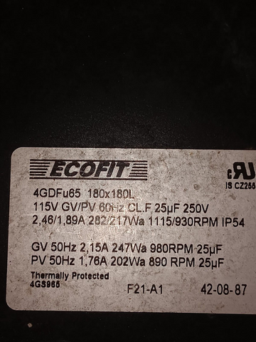 NEW ECOFIT 4GDFU65 180X180L, 115-Volt, 1-phase, 4-pole motor, 270-Watt