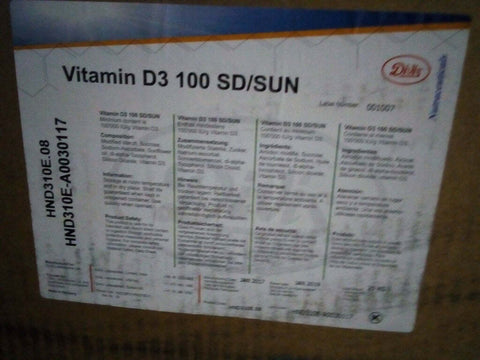 Vitamin D3 100 SD/SUN HND310E.08, 50 LB BOX, MANUF DATE JAN2017, RETEST JAN2019