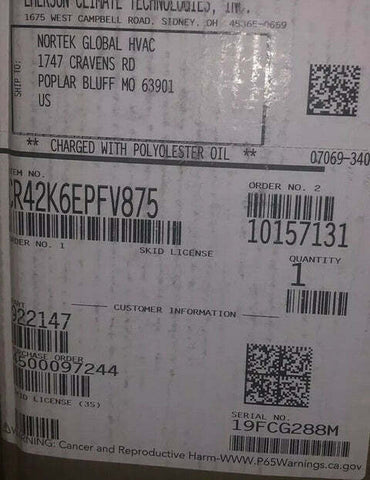 New Copeland Reciprocating Compressor 3.5 Ton CR42K6EPFV875 *FREE SHIPPING*