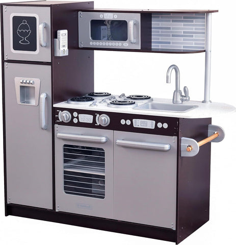 KidKraft Uptown Espresso Wooden Play Kitchen w/ Play Phone, Chalkboard & Towel