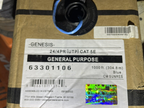 Honeywell Genesis Communications Cable Cat 5 (1000', Blue) WG-63301106