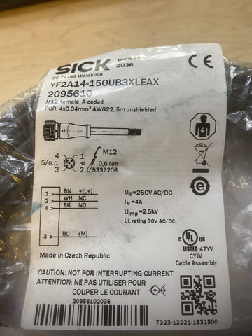 BRAND NEW SICK  YF2A14-150UB3XLEAX M12 FEMALE A CODED PUR