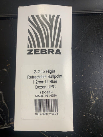 Zebra Classic Z-Grip Flight Retractable Ballpoint Pens - 1.2MM - LT BLUE (12PK)
