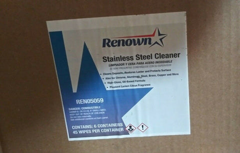 (1 CUSTODIA OF 6 CONTAINERS) Renown Pre-Moistened Stainless Steel Cleaning Wipes