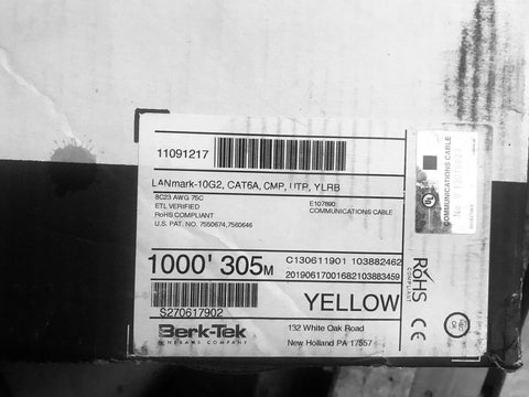 NEW Copper Cable, Plenum, Yellow 6AP4P24-YL-S-BER-AP 11091217 1000FT