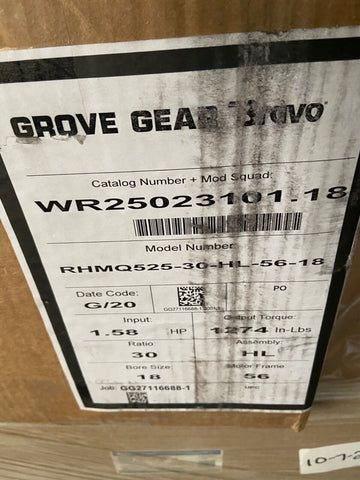 Nuevo Grove Gear Aluminio Single-Reduction Gusano Reductor - RHMQ525-30-HL-56-18