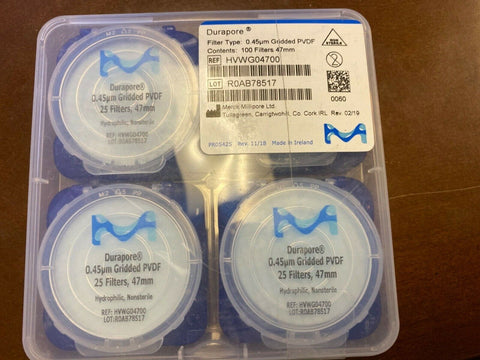 EMD Millipore HVWG04700 Durapore Membrane, PVDF, 0.45 µm, 47 mm dia, 100 filters