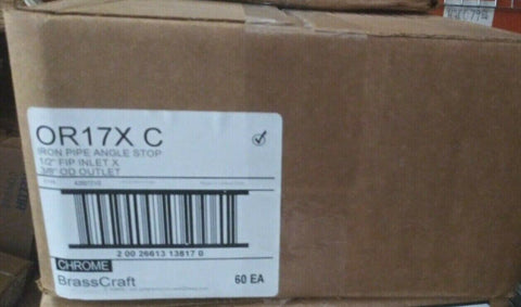 (1 BOX OF 60) NEW BRASSCRAFT Multi Turn Valve Angle 1/2" Fip Inlet 3/8" OR17X C