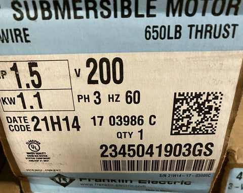 BRAND NEW 2345041903GS Franklin 1.5HP 4" Submersible Water Well Motor 200V