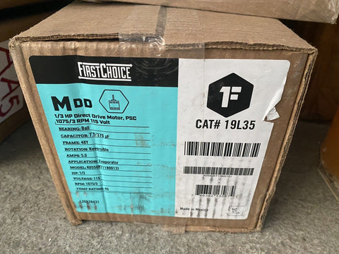 NEW FIRST CHOICE 1/3 HP DIRECT DRIVE MOTOR PSC 1075/3 RPM 115 VOLT CAT# 19L35