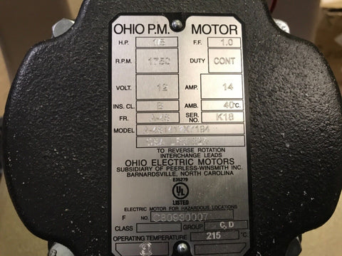 Ohio Electric Motors a-481417x7194 1/8 hp, 1750 rpm 14amp 12, volt