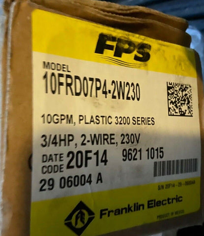Franklin Electric 3200 Serie 10FRD07P4-2W230 Sumergible Bomba 10 Gpm 0.75 HP 23