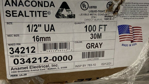 New ANACONDA SEALTITE 34212 100FT 1/2 " New in Box