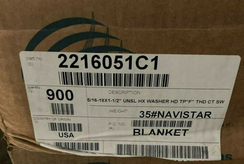 (1 BOX OF 900) NAVISTAR/INTERNATIONAL 2216051C1 SCREW 5/16-18X1.5