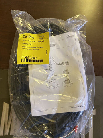 BRAND NEW 034G2200 Danfoss 8M/ 26.2 FT Cable OEM 034G2200 M12 / 4 WIRES