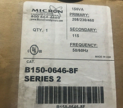 NEW ImperviTRAN B150-0646-8F Ser 2 150VA 50/60Hz Micron Control Transformer