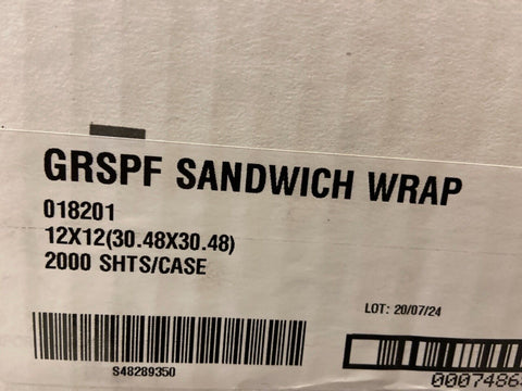 80 BOXES SYSCO 12 x 12 SANDWICH WRAP 2000CT WHITE 6785786 GRSPF (1 PALLET)