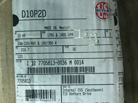 NEW US Motors D10P2D, 10 HP, ODP, 1765 RPM, 3-Phase