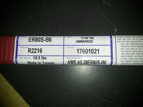 NEW ER80S-B6 1/16" x 36" 10 # LB TIG FILLER ROD WELDING WIRE Pinnacle Alloys