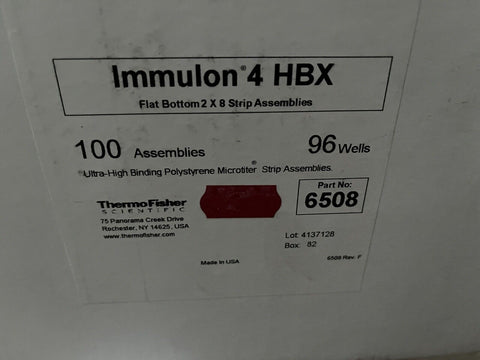 IMMULON 4 HBX 6508 FLAT BOTTOM 2X 8 STRIP ASSEMBLIES 100 ASSEMBLIES, 96 WELLS