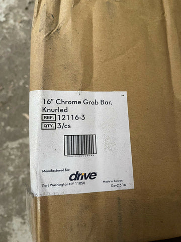 (2 LOTS) NEW drive Chrome Finish Knurled Steel Wall Grab Bar 16" L 12116-3-Mega Mart Warehouse-Ultimate Unclaimed Freight Buyer and Seller Specialists