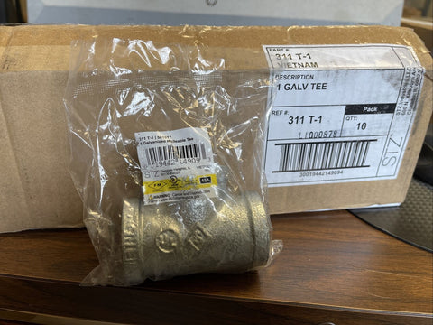 (10 PC CASE) 1" GALVANIZED MALLEABLE TEE, 311 T-1, 501917 **FREE SHIPPING**