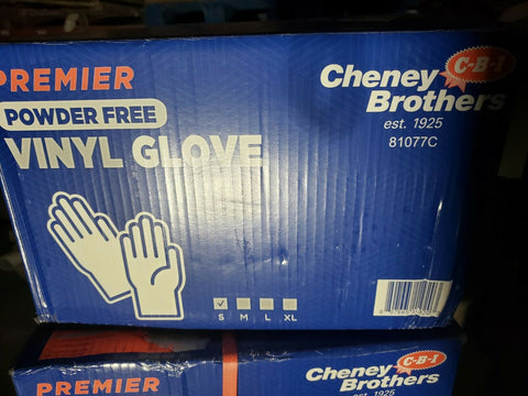 CHENEY BROTHERS PREMIER POWDER FREE VINYL GLOVES FOOD GRADE SMALL 1,000 CASE BOX-Mega Mart Warehouse-Ultimate Unclaimed Freight Buyer and Seller Specialists