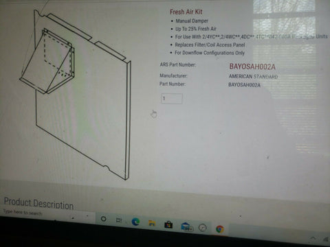 TRANE AMERICAN STANDARD BAYOSAH001A Fresh Air Kit Manual Damper Outside Air Hood-Mega Mart Warehouse-Ultimate Unclaimed Freight Buyer and Seller Specialists