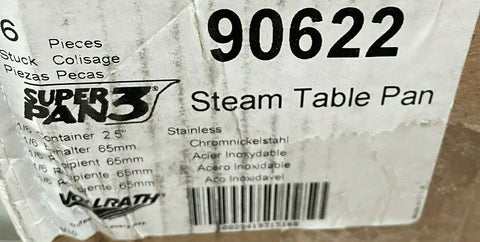 (6) Vollrath 90622 1/6 Size 2-1/2" Deep Super  Anti-Jam Stainless Steel Steam
