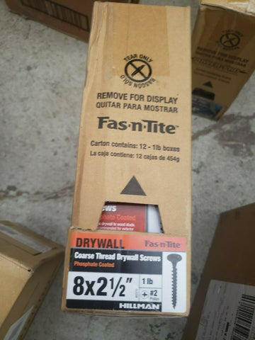 (12 BOX CASE) Fas-n-Tite #8 x 2-1/2-in Bugle Coarse Thread Drywall Screws (1-lb)-Mega Mart Warehouse-Ultimate Unclaimed Freight Buyer and Seller Specialists