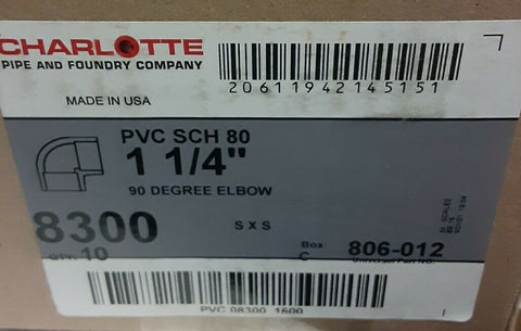 BRAND NEW charlotte 1 1/4" 90 degree elbow 8300 806-012