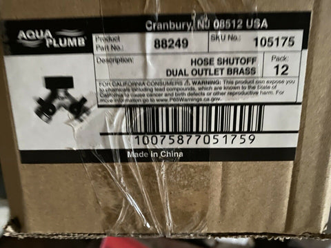 BRAND NEW Aqua Plumb Dual Outlet Brass Hose Shut Off Valve 88249 Case of 12