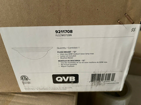 ENTERTEK QVB 12" FLUSH MOUNT CEILING FIXTURE 60W, BRUSED NICKEL (CASE OF 6)