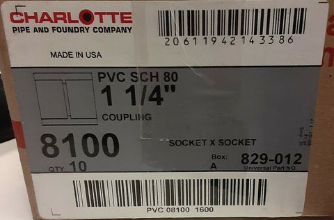 BRAND NEW CHARLOTTE PVC SCH80 829-012 8100 1-1/4" COUPLINGS J10