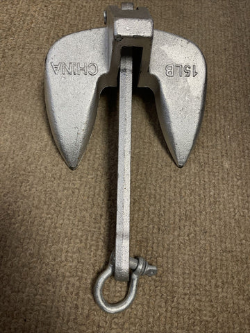 (1) 15lb Aluminum Painted Cast Gray Iron Navy Anchor for Boats w/ Anchor Shackle