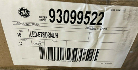 NEW LOT 10 GE LED-ET8/DR/4L/H - 120-277V - 4LED - Lamp Driver - 93099522-Mega Mart Warehouse-Ultimate Unclaimed Freight Buyer and Seller Specialists