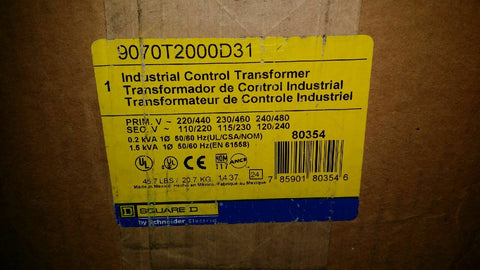 Square D XMFR Control 2000VA Multiple Voltages Transformer - 9070T2000D31-Mega Mart Warehouse-Ultimate Unclaimed Freight Buyer and Seller Specialists