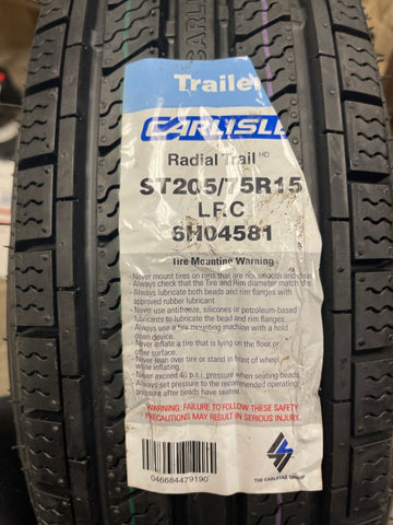 NEW Carlisle Radial Trail HD Trailer Tire - ST205/75R15 LRC 6PLY 205 75 R15