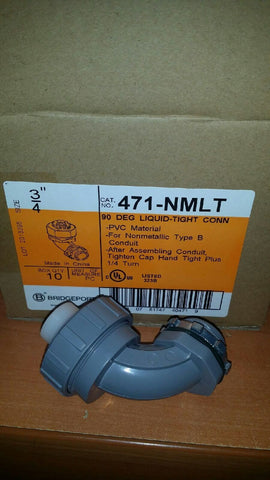 BOX OF 10 BRIDGEPORT FITTINGS 471-NMLT 3/4" 90 DEG liquid tight-Mega Mart Warehouse-Ultimate Unclaimed Freight Buyer and Seller Specialists