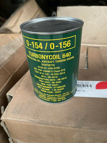 (24/CSE) TURNONYCOIL 640, 0-154 / 0-156 LUBRICATING OIL, AIRCRAFT TURBINE ENGINE-Mega Mart Warehouse-Ultimate Unclaimed Freight Buyer and Seller Specialists