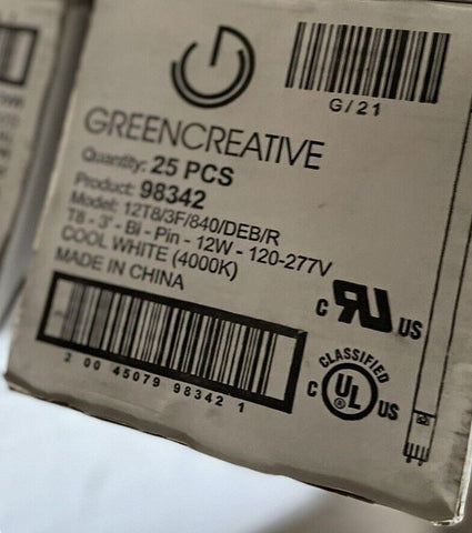 25 pack - Green Creative 98342 12W T8 LED Light Bulb