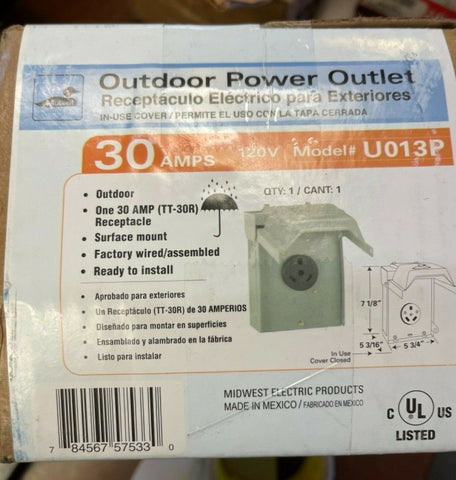 NEW Midwest Electric 30A 120 Surface Mount Outdoor Receptacle Enclosure Outlet