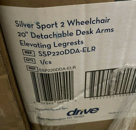 NEW Drive SSP220 Silver Sport 2 Wheelchair-Desk Arms-Elevate Leg Rests-20"-Mega Mart Warehouse